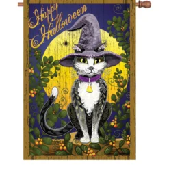 Accent Home & Garden Accent 28 In. Halloween House Flag - Candy Corn Cat