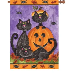 Accent Home & Garden 28 In. Halloween House Flag - Three Black Cats Accent